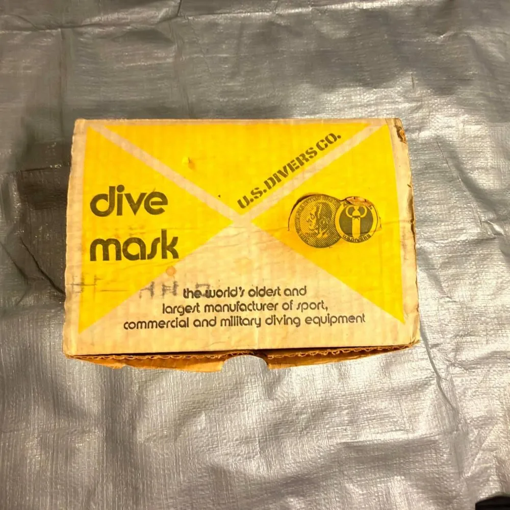 Vintage 1976 US Divers Dive Mask 5001-00 Yellow Box Receipt Pamphlet Jacques Cou